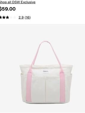 DSW White Canvas Tote Bag with Pink Straps